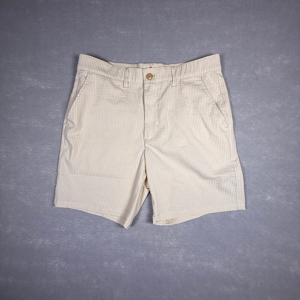 Womens Marine Layer seersucker shorts - tan white striped golf fishing size 30